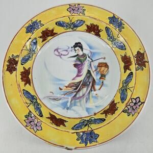 Vintage Chinese Famille Rose Hand painted Plate Dish bowl Butterflies Moths